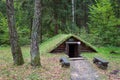 Wooden dugout on territory of military historical complex Partizanen camp in Stankovo villageÃ¢â¬â¹Ã¢â¬â¹, Belarus.